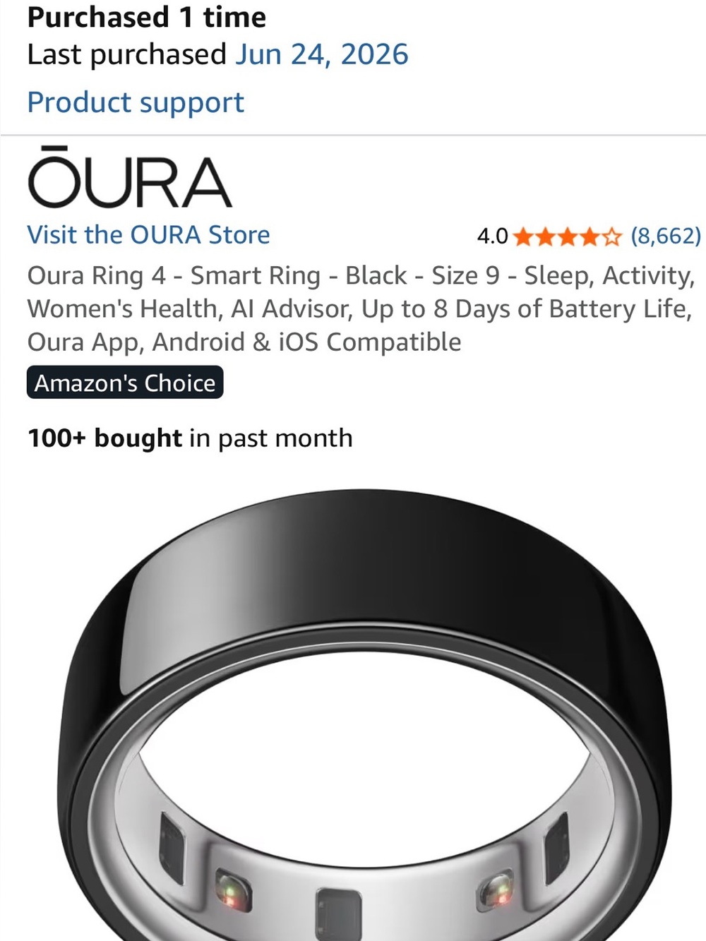 Oura Black Smart Ring — Sleek Matte Black Finish